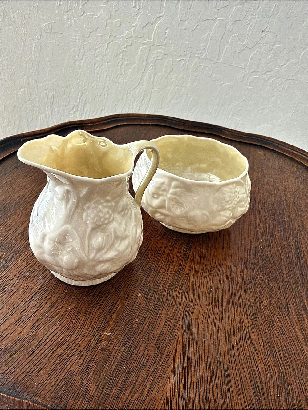 Belleek Cleary Creamer and Open Sugar Bowl Set in Cream